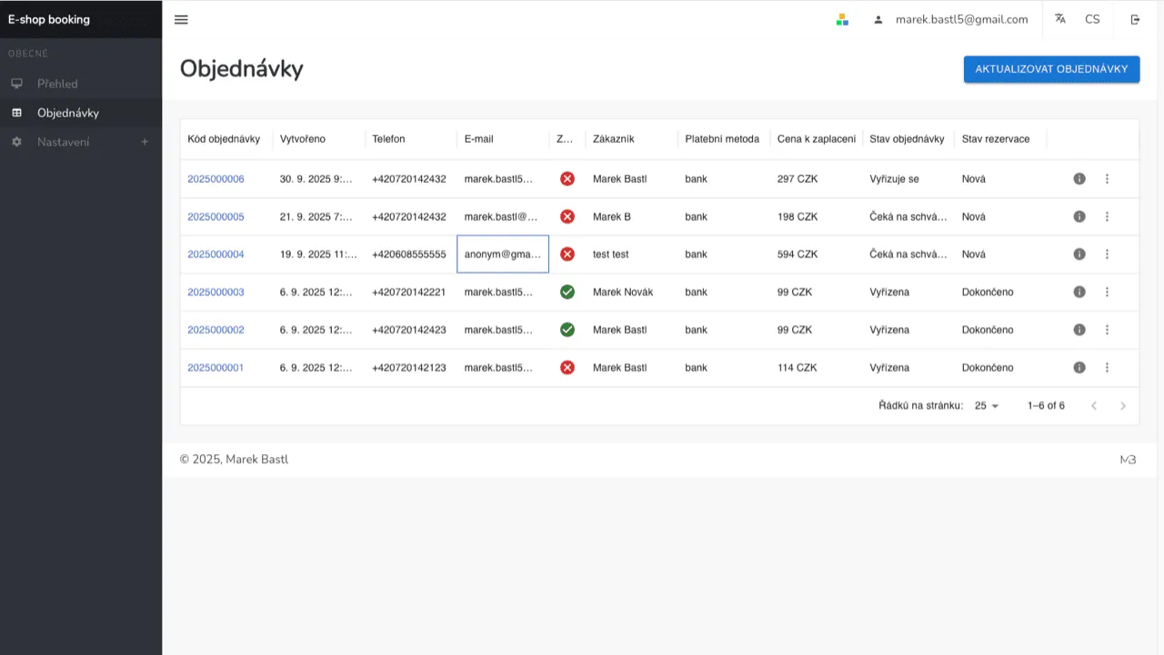 Rezervační systém screenshot 3